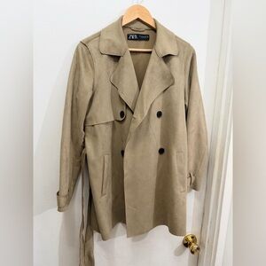 Zara Short Faux Suede Trench Coat